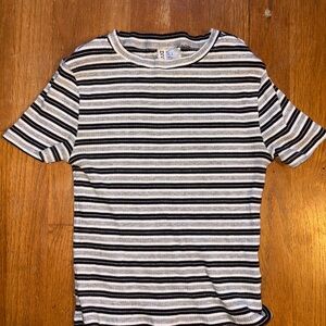 H&M Divided Black and White Striped Top